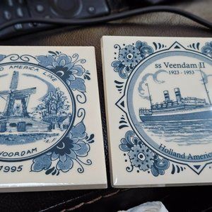 Vintage holland American line delft tile coasters set of two
